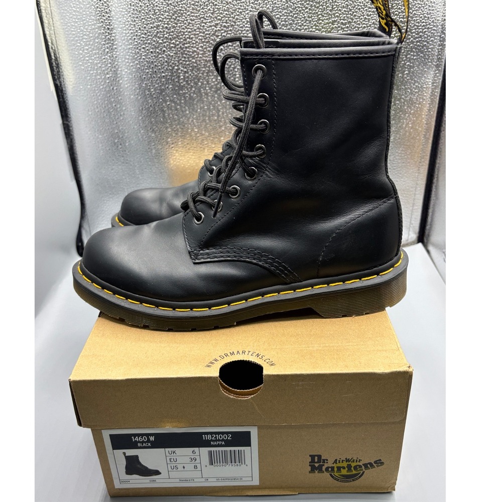 Dr. Martens Black Nappa Leather 8-Eye Boots Womens Size 8 1460 W Doc Marten EUC - Picture 2 of 9